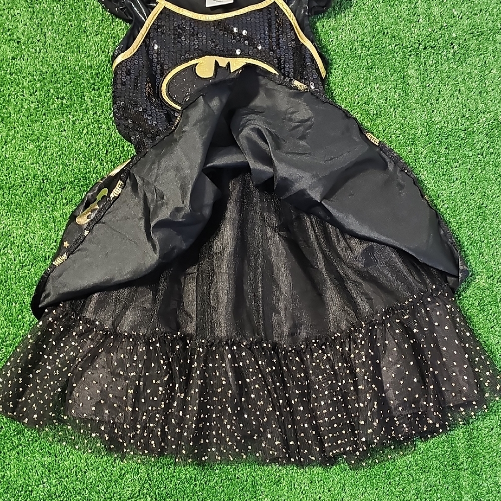 Girls Small Batgirl Black & Gold Sequin Mesh Tutu Dress Costume Preowned - Picture 6 of 9